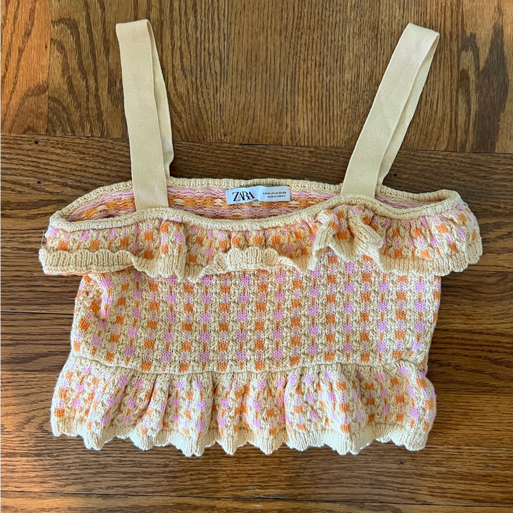 Zara knit crop top. Yellow, pink, orange